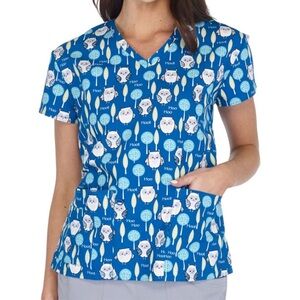 NWT Women’s Large Hoot’s Garden Owl Print Scrubfinity Scrub Top